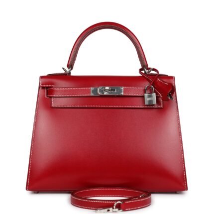 Hermes Kelly Sellier 28 Rouge Piment Box Palladium Hardware