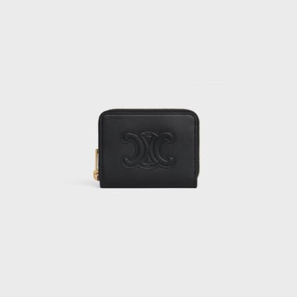 COMPACT ZIPPED WALLET CUIR TRIOMPHE IN SMOOTH CALFSKIN BLACK