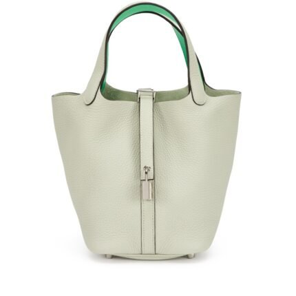 Hermes Gris Neve Clemence and Vert Comics Swift Picotin Lock 18 Palladium Hardware