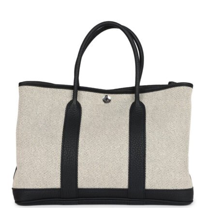 Hermes Garden Party 30 Ecru Toile and Black Negonda Palladium Hardware