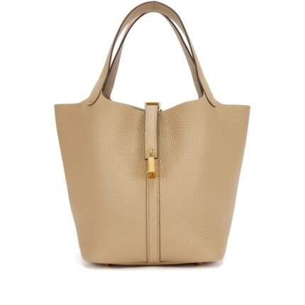 Hermes Beige Marfa Clemence Picotin Lock 22 Gold Hardware