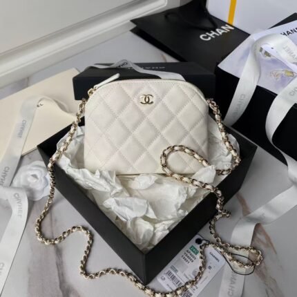 Chanel 24S AP4000 Mini Clutch With Chain Crossbody Bag White Caviar Light Gold Hardware