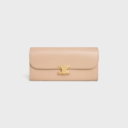 LARGE WALLET TRIOMPHE IN SHINY CALFSKIN OAT BEIGE