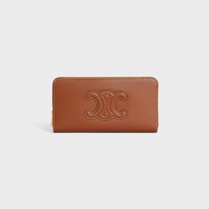 LARGE ZIPPED WALLET CUIR TRIOMPHE IN SMOOTH CALFSKIN TAN