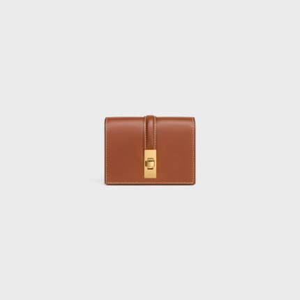 CARD HOLDER WITH FLAP 16 IN SATINATED CALFSKIN TAN