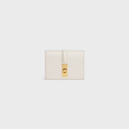 CARD HOLDER WITH FLAP 16 IN SATINATED CALFSKIN WHITE COTTON