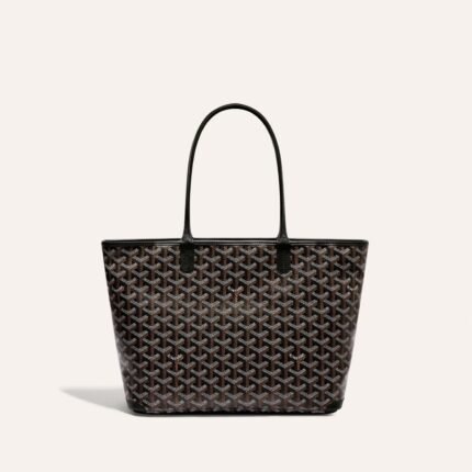 Goyard Goyardine Artois Tote PM Black Canvas & Chevroches Calfskin Palladium Hardware