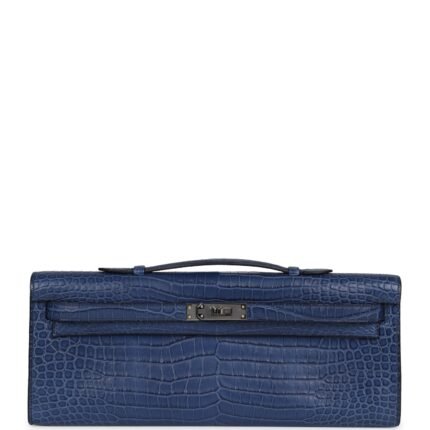 Hermes Kelly Cut Bleu De Malte Matte Porosus Crocodile Palladium Hardware