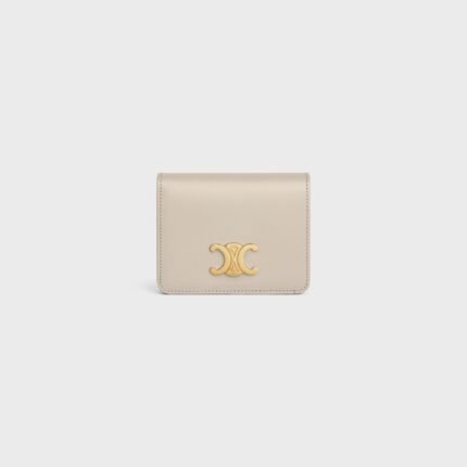 TRIOMPHE COMPACT WALLET IN SHINY CALFSKIN LIGHT STONE
