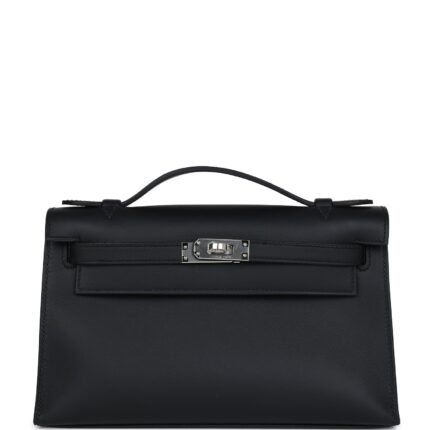 Hermes Kelly Pochette Black Swift Palladium Hardware