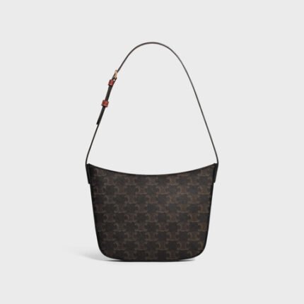 MEDIUM CELINE CROQUE BAG IN TRIOMPHE CANVAS AND CALFSKIN TAN