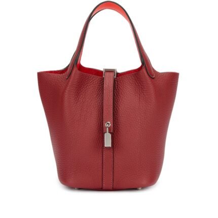 Hermes Rouge H Clemence and Orange Field Swift Verso Picotin Lock 18 Palladium Hardware