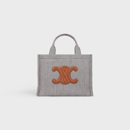 SMALL CABAS THAIS IN STRIPED TEXTILE NAVY BLUE