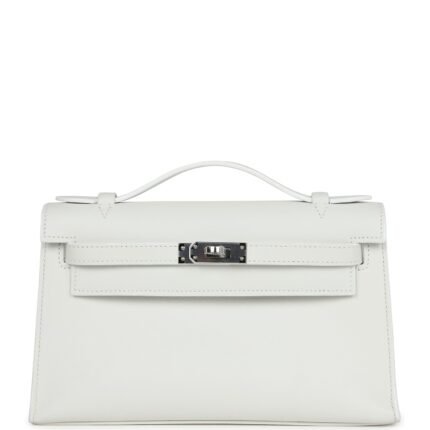 Hermes Kelly Pochette White Swift Palladium Hardware