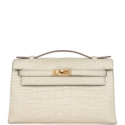 Hermes Kelly Pochette Beton Matte Alligator Gold Hardware