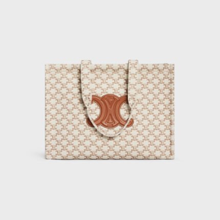 LARGE CABAS THAIS IN TEXTILE WITH TRIOMPHE CANVAS PRINT AND CALFSKIN WHITE