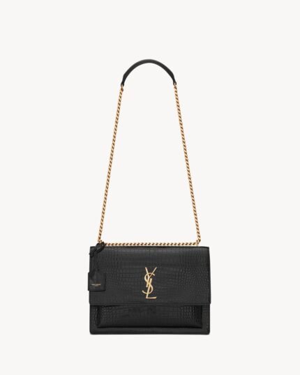 YSL Sunset Large in Crocodile-Embossed Leather