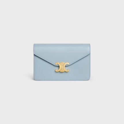 WALLET ON CHAIN MARGO IN SHINY CALFSKIN PALE BLUE