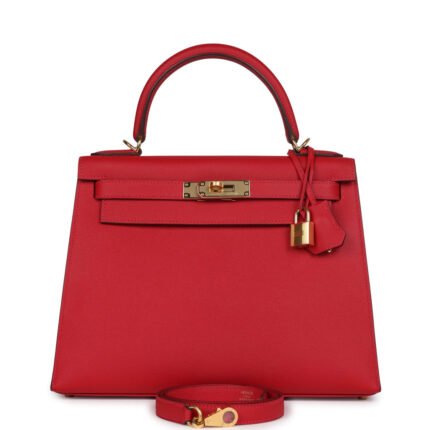 Hermes Kelly Sellier 28 Rouge Casaque Epsom Gold Hardware