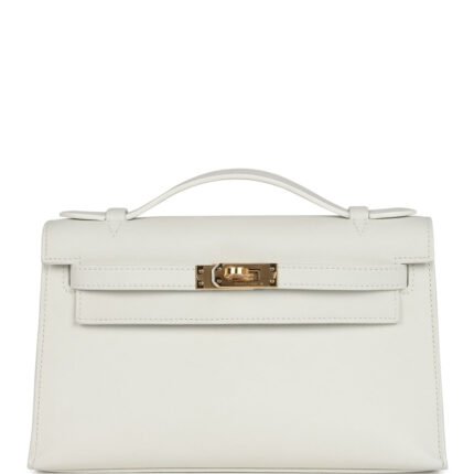 Hermes Kelly Pochette White Swift Gold Hardware