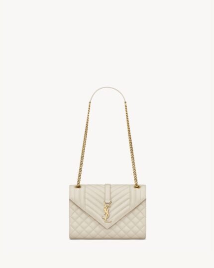 YSL Envelope Medium in Quilted Grain De Poudre Embossed Leather