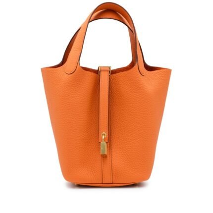 Hermes Orange Clemence Picotin Lock 18 Gold Hardware
