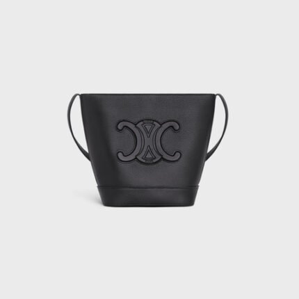 SMALL BUCKET CUIR TRIOMPHE IN GRAINED CALFSKIN BLACK