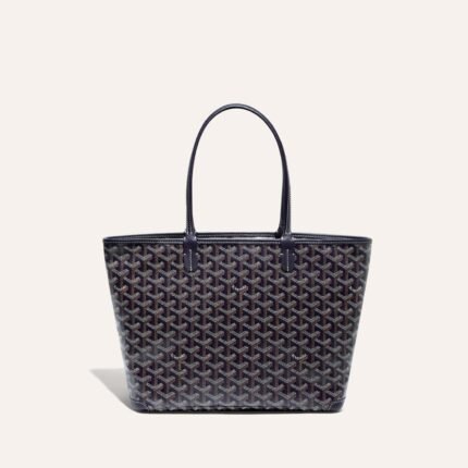 Goyard Goyardine Artois Tote PM Navy Blue Canvas & Chevroches Calfskin Palladium Hardware