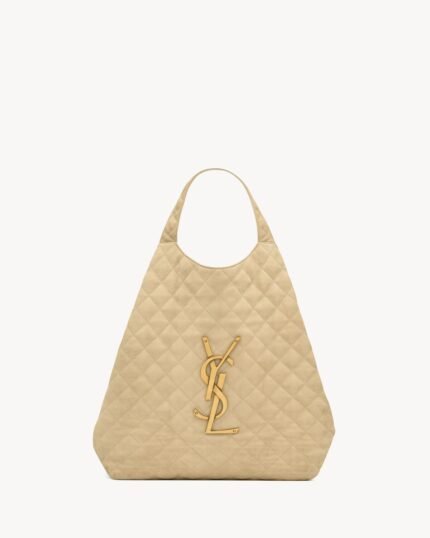 YSL Icare Maxi Shopping Bag In Quilted Nubuck Suede