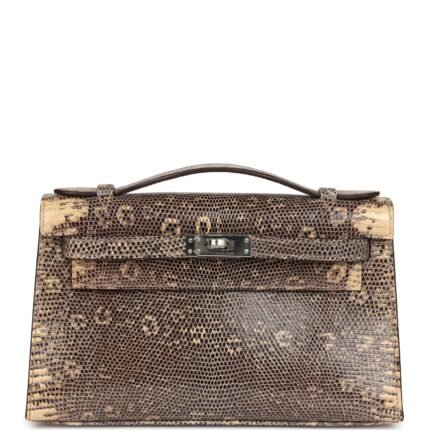 Hermes Kelly Pochette Desert Varanus Salvator Lizard Palladium Hardware