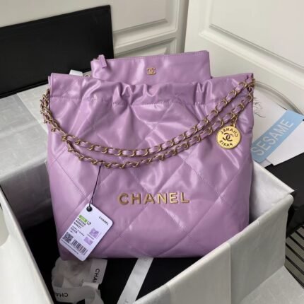 Chanel 22 AS3260 Small Bag Purple Calfskin Gold Hardware