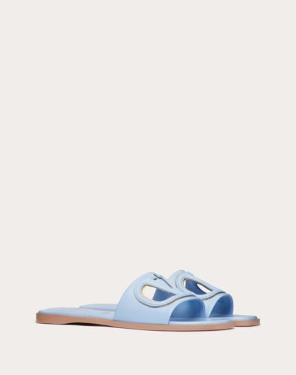 VLOGO CUT-OUT CALFSKIN SLIDE SANDAL
