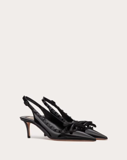 ROCKSTUD BOW SLINGBACK PUMP IN PATENT LEATHER WITH MATCHING STUDS 60MM