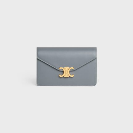 WALLET ON CHAIN MARGO IN SHINY CALFSKIN BLUE GREY