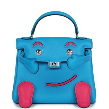 Hermes “Quelle Idolle” Kelly Doll Bleu Frida and Rose Extreme Swift Palladium Hardware