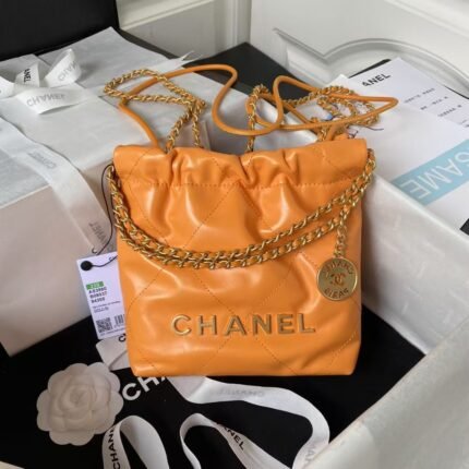 Chanel 22 AS3980 Mini Tote Shiny Calfskin & Gold-Tone Metal Orange