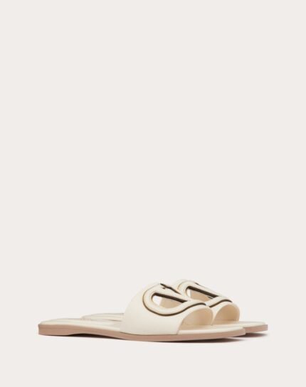 VLOGO CUT-OUT CALFSKIN SLIDE SANDAL