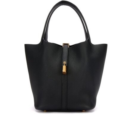 Hermes Black Clemence Picotin Lock 22 Gold Hardware