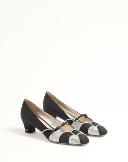 BOWOW PUMPS IN MOIR?? FABRIC WITH CRYSTALS 45MM