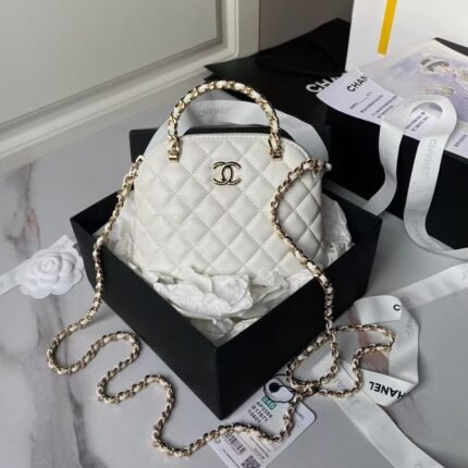 Chanel 24B AP3354 Calfskin Chain Clutch White