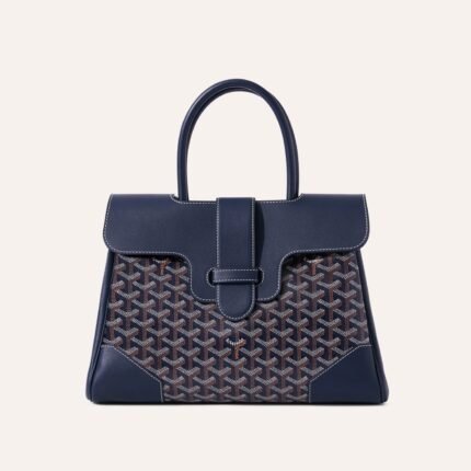 Goyard Saigon Tote Navy Blue Goyardine Canvas Palladium Hardware