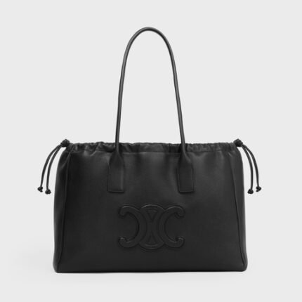 CABAS DRAWSTRING CUIR TRIOMPHE IN GRAINED CALFSKIN BLACK