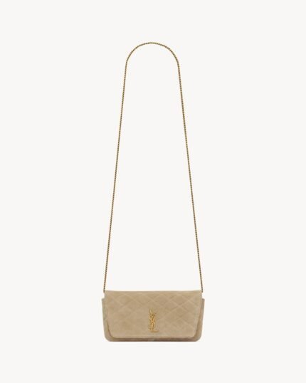 YSL Gaby Chain Phone Holder in Quilted Suede