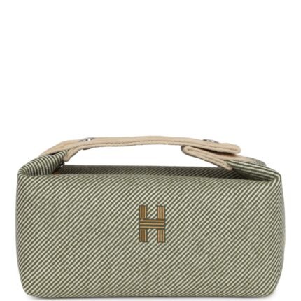 Hermes Bride-A-Brac PM Vert Foret H Natte Canvas and Wool Palladium Hardware