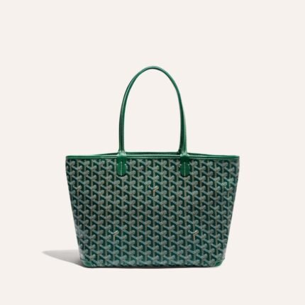 Goyard Goyardine Artois Tote PM Green Canvas & Chevroches Calfskin Palladium Hardware