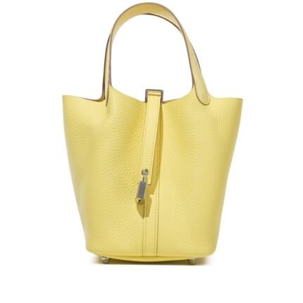 Hermes Lime Clemence and Ostrich Touch Picotin Lock 18 Palladium Hardware