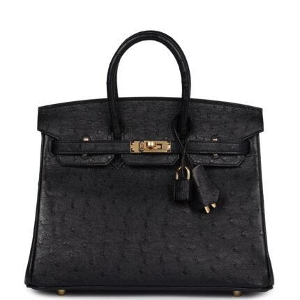 Hermes Birkin 25 Black Ostrich Gold Hardware