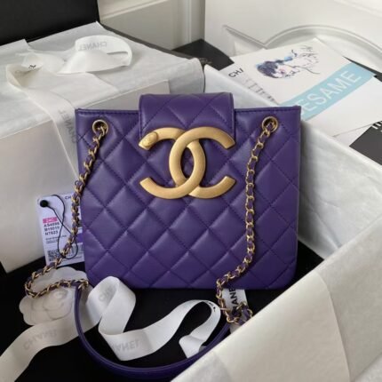 Chanel 24C AS4596 Vintage Logo Quilted Lambskin Shoulder Bag Purple